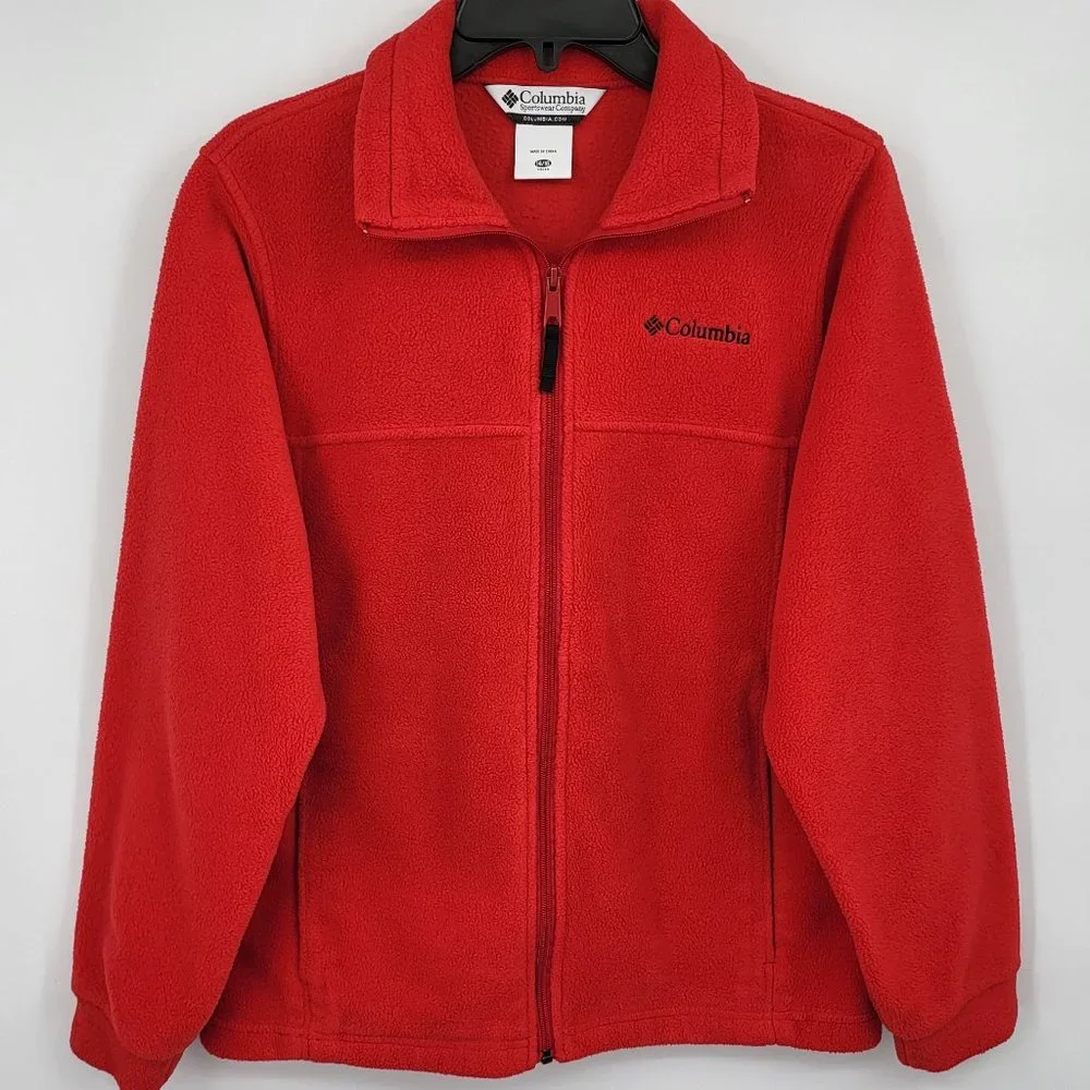 Columbia Red Youth Large 14/16 Fleece Long Sleeve Full Zip Pockets Collar Jacket